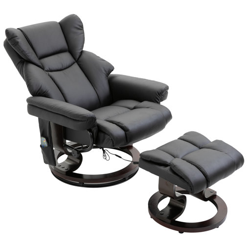 Ebern Designs Leather Reclining Massage Chair with Ottoman Wayfair.ca